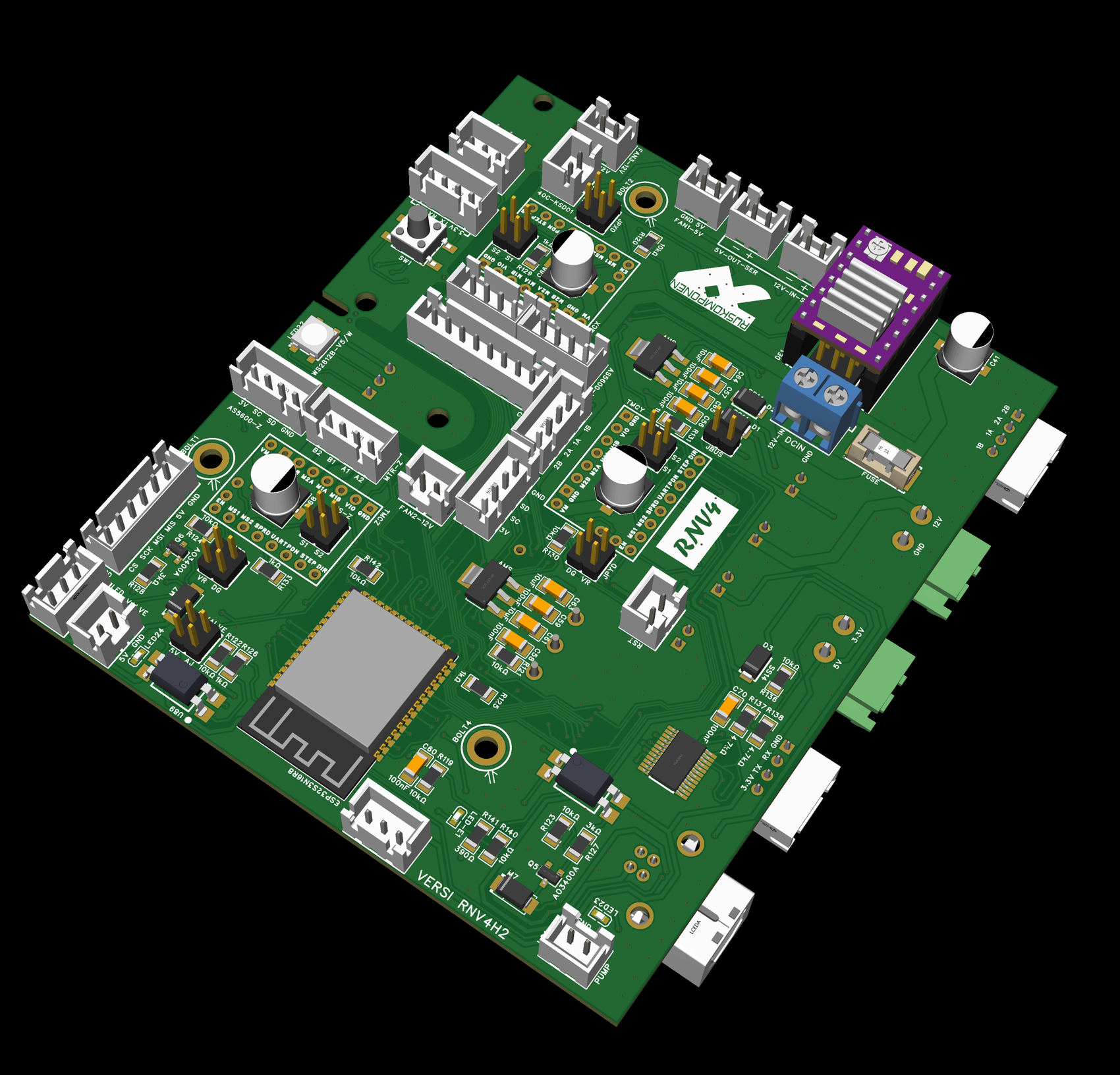 Render 3D PCB papan kontroler RNV4H2 (versi RNV4H2)